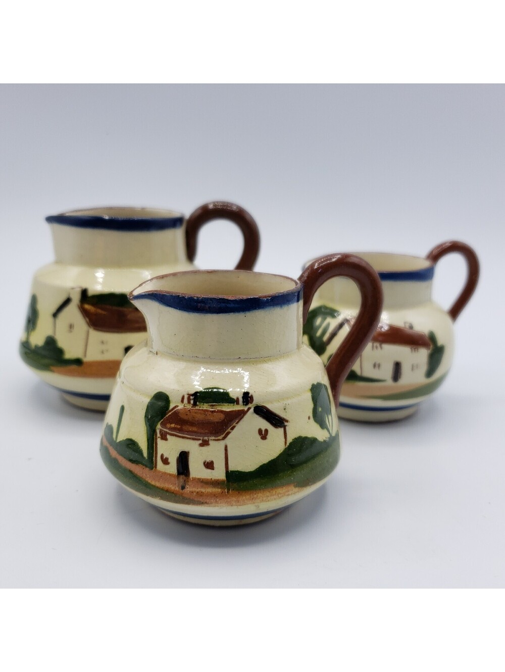 Vintage Torquay Pottery Motto Ware Small Creamer Milk Jugs Pitchers Set of 3